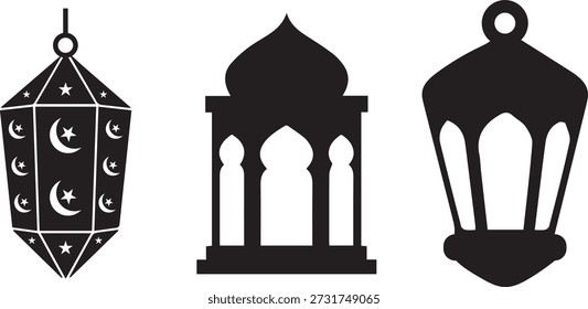 Conjunto de Silhuetas Islâmicas Preto da Coleção de Lanternas do Ramadã