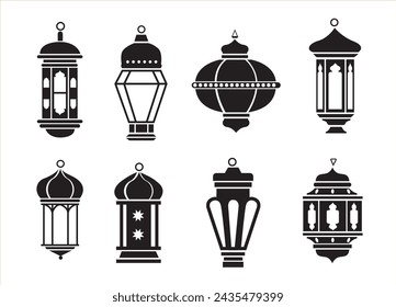 Colección de linterna de Ramadán ilustración vectorial en blanco y negro