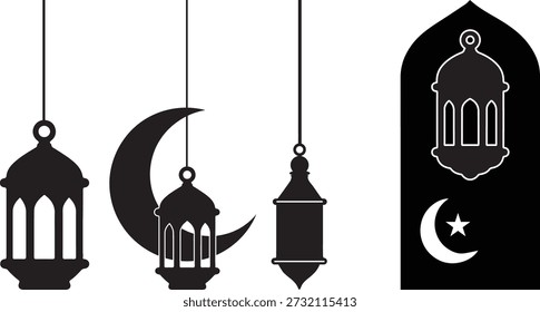 Crescente Lanterna Ramadã e Silhueta de Distintivo Islâmico