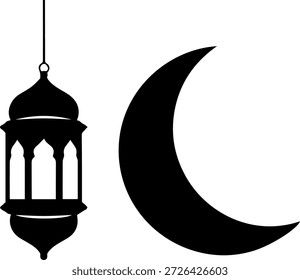 Silhueta de lanterna Ramadã e lua crescente