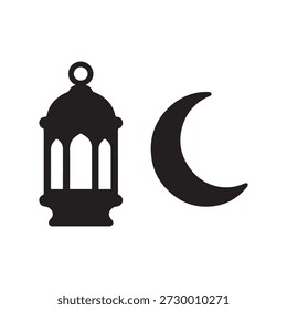 Ícones da silhueta da lanterna do Ramadã e da lua crescente