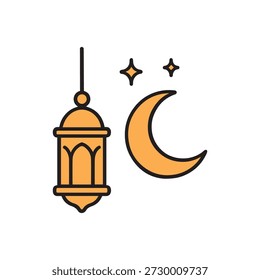 Lanterna do Ramadã com Lua Crescente e Ícone Vetorial de Estrelas