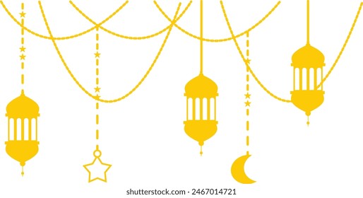 Ramadan Lantern Decoration. Gold Hanging Islamic Ornament. Vector Illustration.