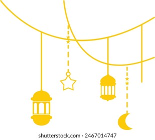 Decoración de linterna de Ramadán. Ornamento islámico colgante dorado. Ilustración vectorial.