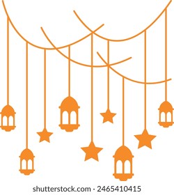 Ramadan Lantern Decoration Illustration. Isolated Islamic Oriental Garland for Background Template.