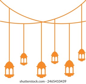 Ramadan Lantern Decoration Illustration. Isolated Islamic Oriental Garland for Background Template.