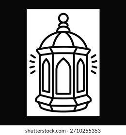 Icono de linterna de Ramadán contorno de Vector en blanco y negro. Símbolo tradicional de las celebraciones islámicas, la oración musulmana y el ramadán kareem.