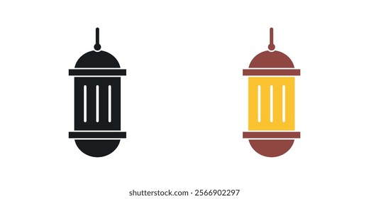 Ramadan lantern icon set in black and colored