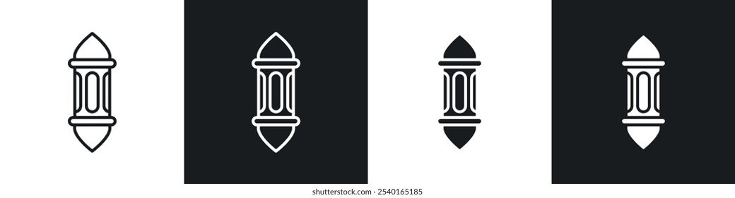 Conjunto de ícones da lanterna Ramadã. Símbolos vetoriais em cores pretas e brancas.
