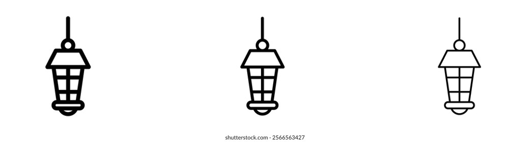 Ramadan lantern icon in tree different line stroke sizes.