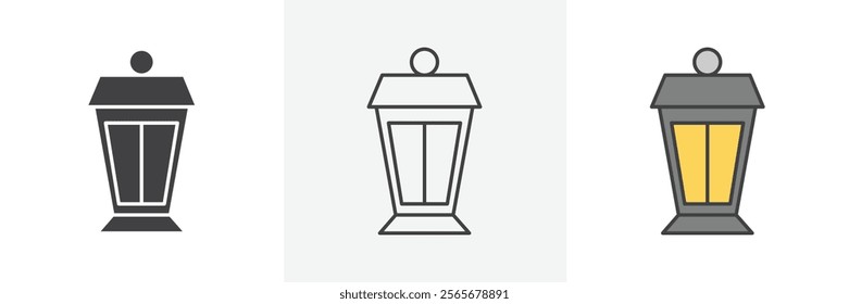 Ramadan lantern icons in black and colored versions