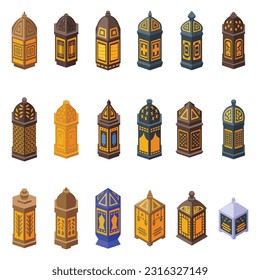 Ramadan-Laterne-Symbole setzen isometrische Vektorgrafiken. islamische Veränderungen. Modemlampe