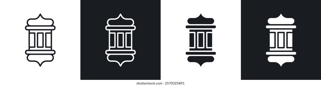 Ramadan lantern icons vectors set in black. line and flat versions