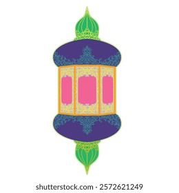 Ramadan lantern illustration with intricate, colorful ornaments creating a cheerful vibe