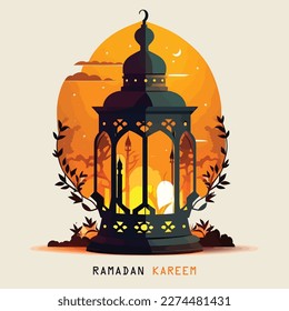 Ramadan lantern in illustration style, islamic design background