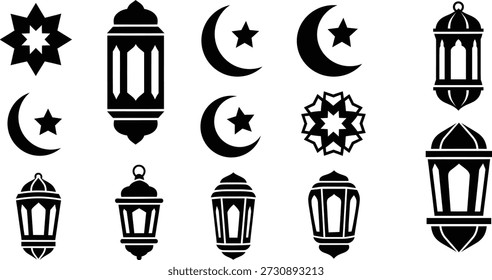Ramadan Lantern and Islamic Symbol Set Vector Icons Black