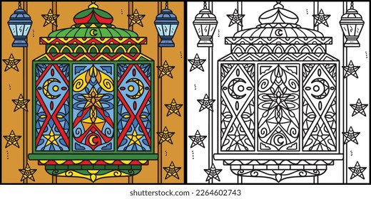 Ramadan Lantern Mandala Coloración Página Ilustración