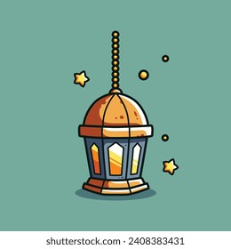 Ramadan Lantern Ornament Cartoon isolated on a green background. Design for stickers, icons, web, etc. Vector - Illustration.