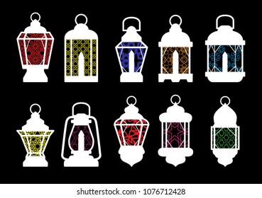 Ramadan Lantern Pattern Colors Red Vector Illustration Negative