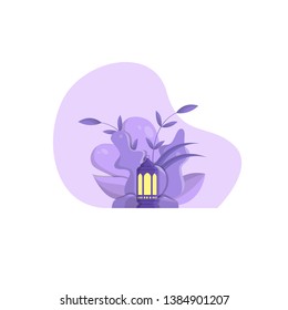 Ramadan Lantern With Plant Illustration Vector