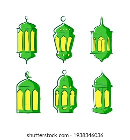 ramadan lantern set for your designs, hand drawn ramadan kareem vector illustration, vintage lantern graphics