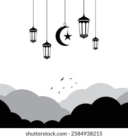 Ramadan lantern silhouette background. Vector illustration