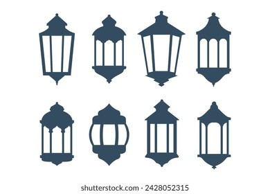 Ramadan lantern silhouette icon set, vector illustration