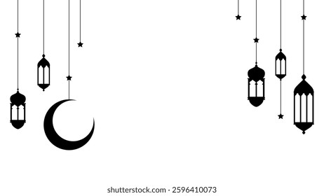Ramadan Lantern Silhouette Vector, Islamic Decorative Lantern Set