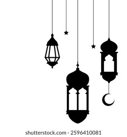 Ramadan Lantern Silhouette Vector, Islamic Decorative Lantern Set