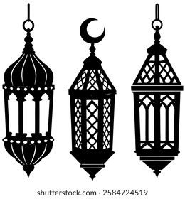 Ramadan lantern solid silhouette vector illustration.