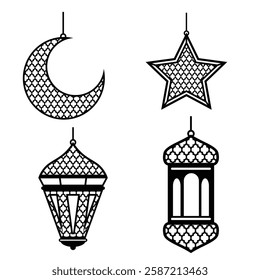 Ramadan lantern solid silhouette vector