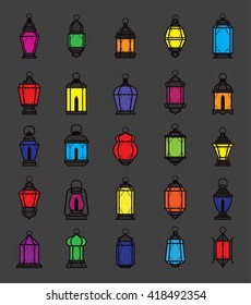 Ramadan Lantern Symbol Various Color Vector Illustration