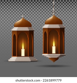 Ramadan lantern vector. Element design for Islamic holidays. gold and silver realistic 3d lamp illustration.