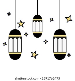 Ramadan Lantern Vector Illustration with Stars Islamic Decorative Design for Eid Mubarak Greeting Card