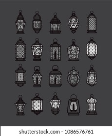 Ramadan Lantern White Light on Grey Background Vector Illustration