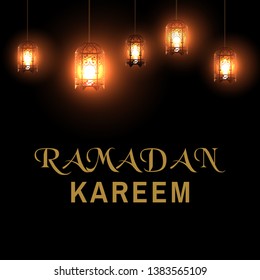 Ramadan lanterns with candles on dark background