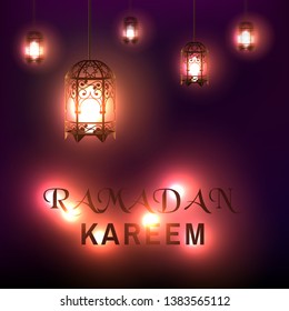 Ramadan lanterns with candles on dark background