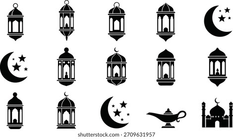 Colección de la silueta de las lunas de Ramadán y de la media luna aislada en fondo transparente