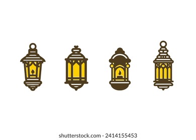 Ramadan lanterns  Famous line lantern, arabic lamps silhouettes vintage. vector illustration of lantern to ramadan