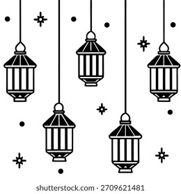 Faroles de Ramadán colgando con estrellas, Ilustración vectorial