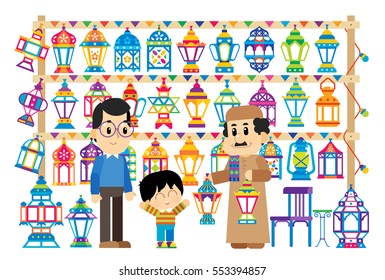 Ramadan Lanterns Seller , Father buys a lantern for his son