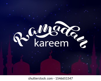 Ramadan lettering. Silhouettes of mosque. Vector Illustration