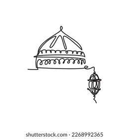 Ramadan Line - Eid Icon. Muslim Line Icon. Simple line drawing of Dome and traditional lantern. Vector illustration of Dome and Lantern for icon, symbol, logo ramadan, eid, hajj, umrah.