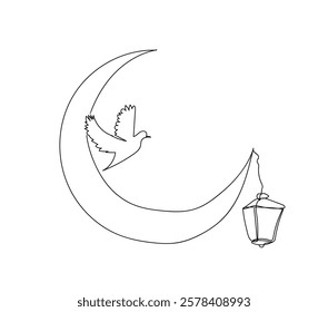 Ramadan Line Eid Icon. Single line drawing of Crescent Moon Lantern. Vector illustration of ramadan ornament for icon, symbol, logo Ramadan, Tarawih, and Eid. Hand made vector not AI 