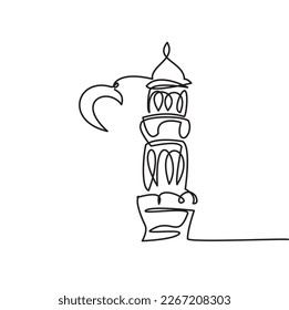 Ramadan Line Icon. Eid Icon Line. Single one line drawing of minaret and crescent moon. Vector illustration of minaret and crescent moon for icon, symbol, logo ramadan, eid, hajj, umrah. Ramadhan Line