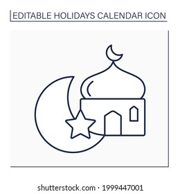 Ramadan line icon. Muslims fasting month. Muslim refuse to eat, drink and bad habits. Holidays calendar concept. Isolated vector illustration. Editable stroke