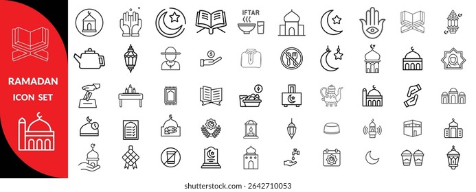 Ramadan line icon set.Ramadan big icon set islamic icon with thin line style