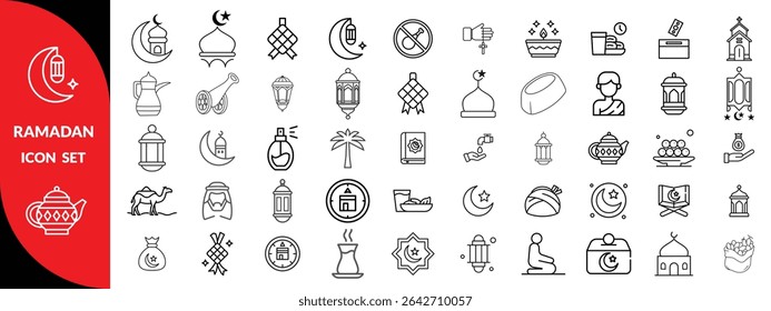 Ramadan line icon set.Ramadan big icon set islamic icon with thin line style