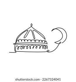 Ramadan Line Icon. Simple line drawing of Dome and crescent moon. Vector illustration of Dome and moon crescent for icon, symbol, logo ramadan, eid, hajj, umrah. Crescent moon ramadan night.