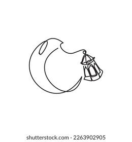 Ramadan line iconic. Simple line drawing of traditional lantern and crescent moon editable logo. Vector illustration of lantern and crescent moon for icon, symbol logo ramadan, eid, hajj, umrah.